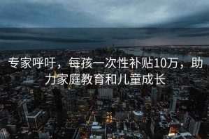 专家呼吁，每孩一次性补贴10万，助力家庭教育和儿童成长