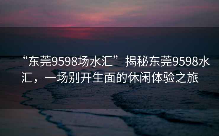 “东莞9598场水汇”揭秘东莞9598水汇，一场别开生面的休闲体验之旅