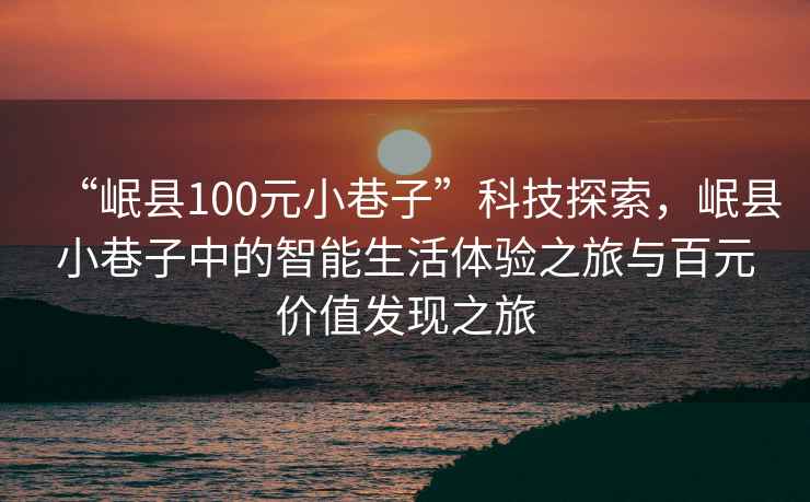 “岷县100元小巷子”科技探索，岷县小巷子中的智能生活体验之旅与百元价值发现之旅